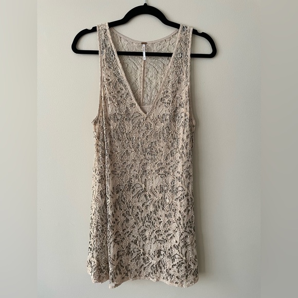 FREE PEOPLE Beaded Lace Cream Mini Dress • New w/o tag • S
